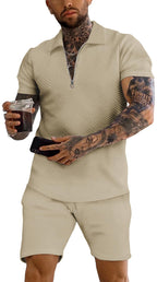 URRU Men's 2-Piece 3D Textured Polo & Shorts Set