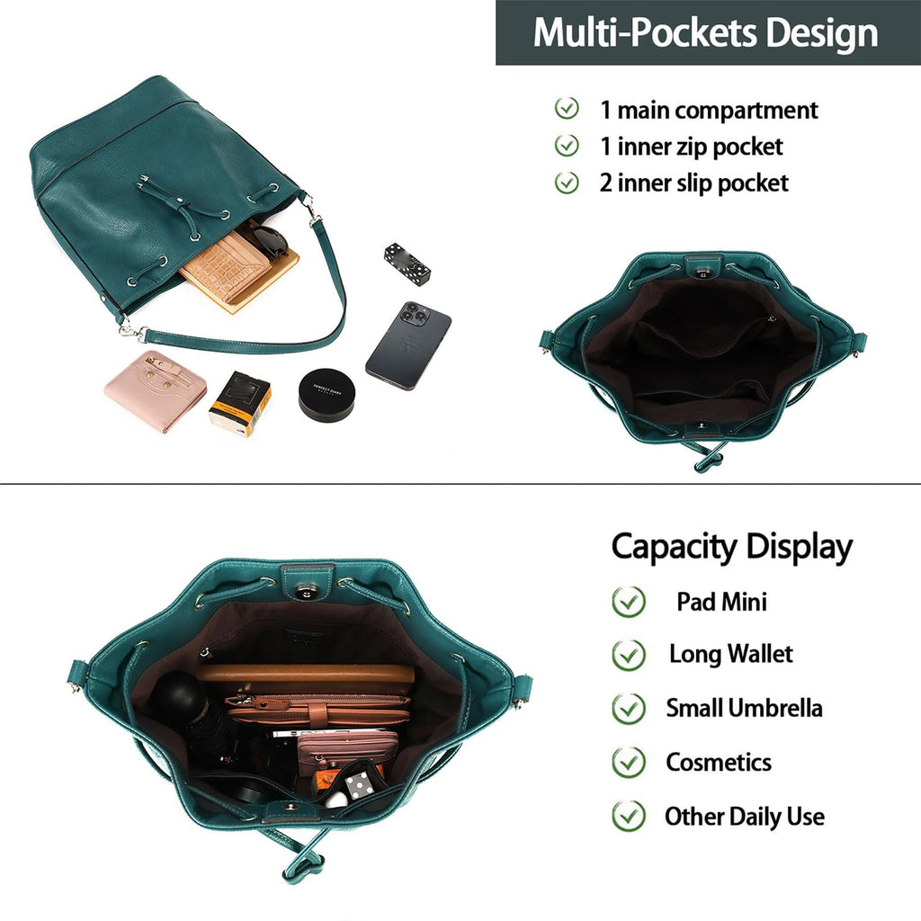 AFKOMST Chic Leather Bucket & Crossbody Bag Set -  by Handbags Specialist Headquarter | Available at Handbags Specialist Headquarter