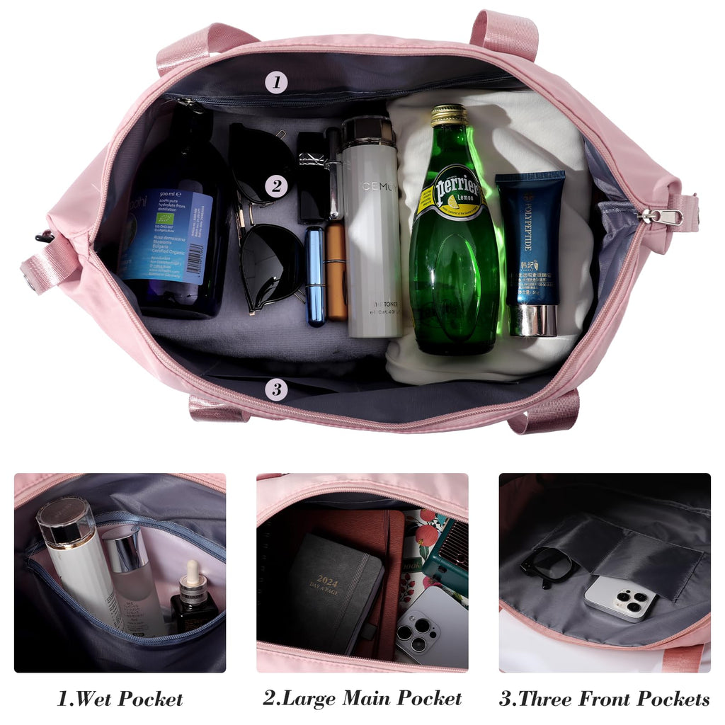 Pink Expandable Travel Duffel with Wet Pocket -  by Handbags Specialist Headquarter | Available at Handbags Specialist Headquarter