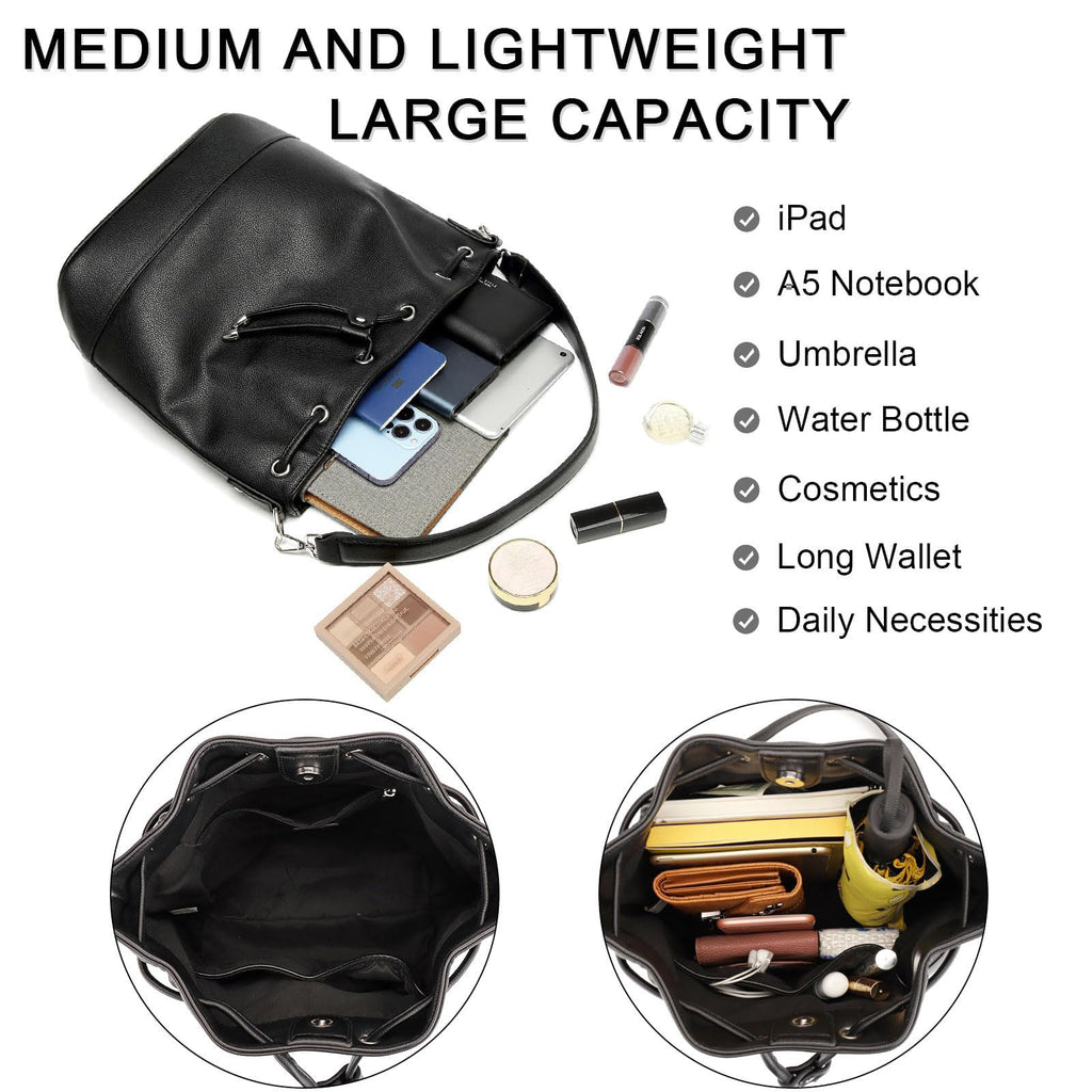 AFKOMST Chic Leather Bucket & Crossbody Bag Set -  by Handbags Specialist Headquarter | Available at Handbags Specialist Headquarter