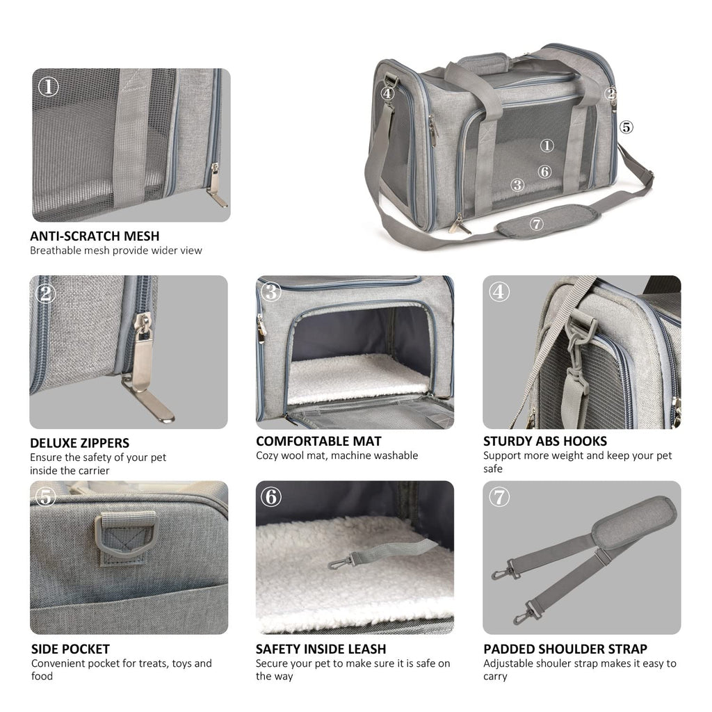 PawsVoyage: Grey TSA-Approved Pet Carrier (15lbs Max) -  by Handbags Specialist Headquarter | Available at Handbags Specialist Headquarter