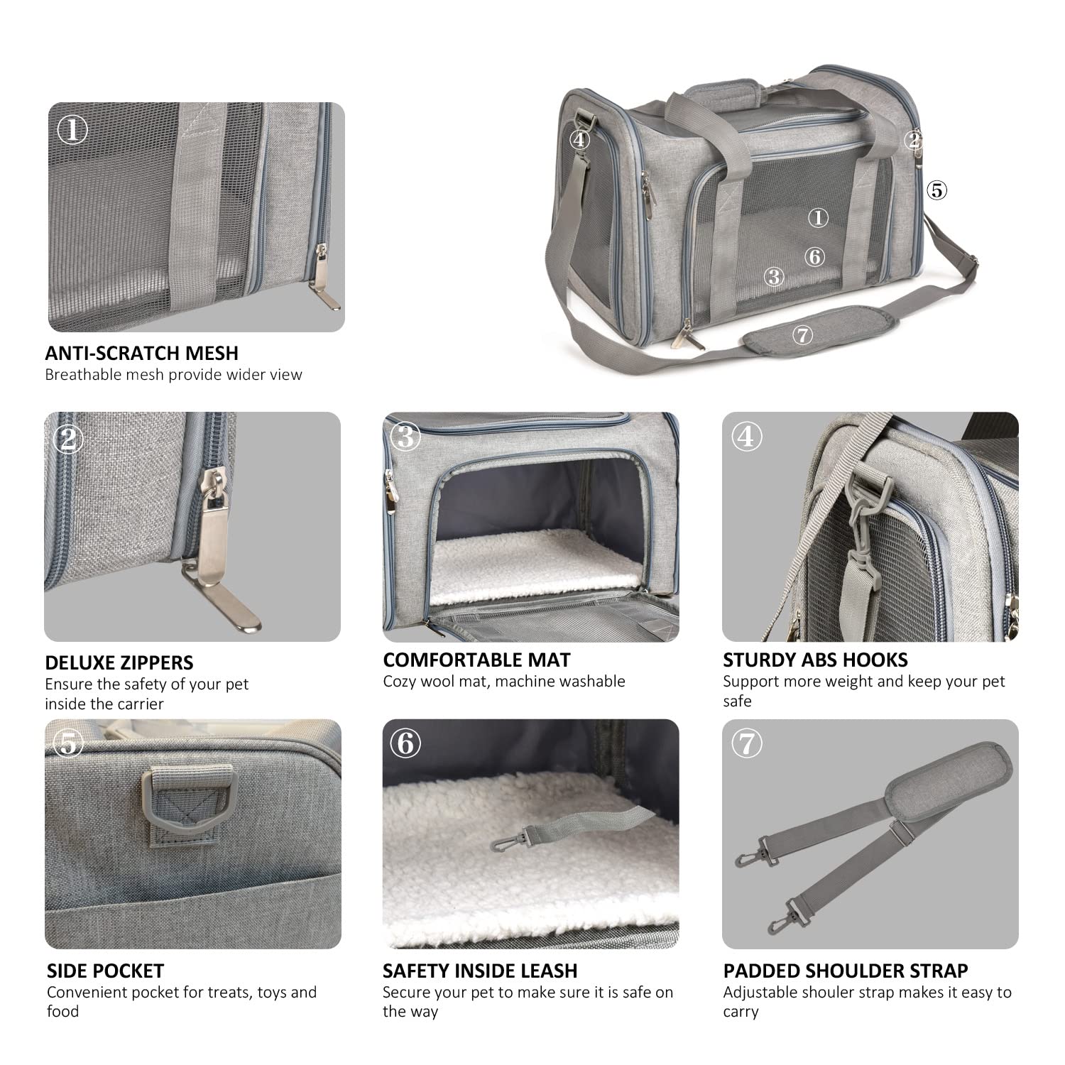 PawsVoyage: Grey TSA-Approved Pet Carrier (15lbs Max) -  by Handbags Specialist Headquarter | Available at Handbags Specialist Headquarter