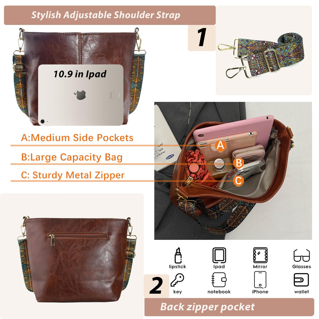 ChicHobo Vegan Leather Crossbody Bag with Strap -  by Handbags Specialist Headquarter | Available at Handbags Specialist Headquarter