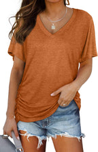 WIHOLL V-Neck Dolman Top with Side Shirring - Women's T Shirts by Handbags Specialist Headquarter | Available at Handbags Specialist Headquarter