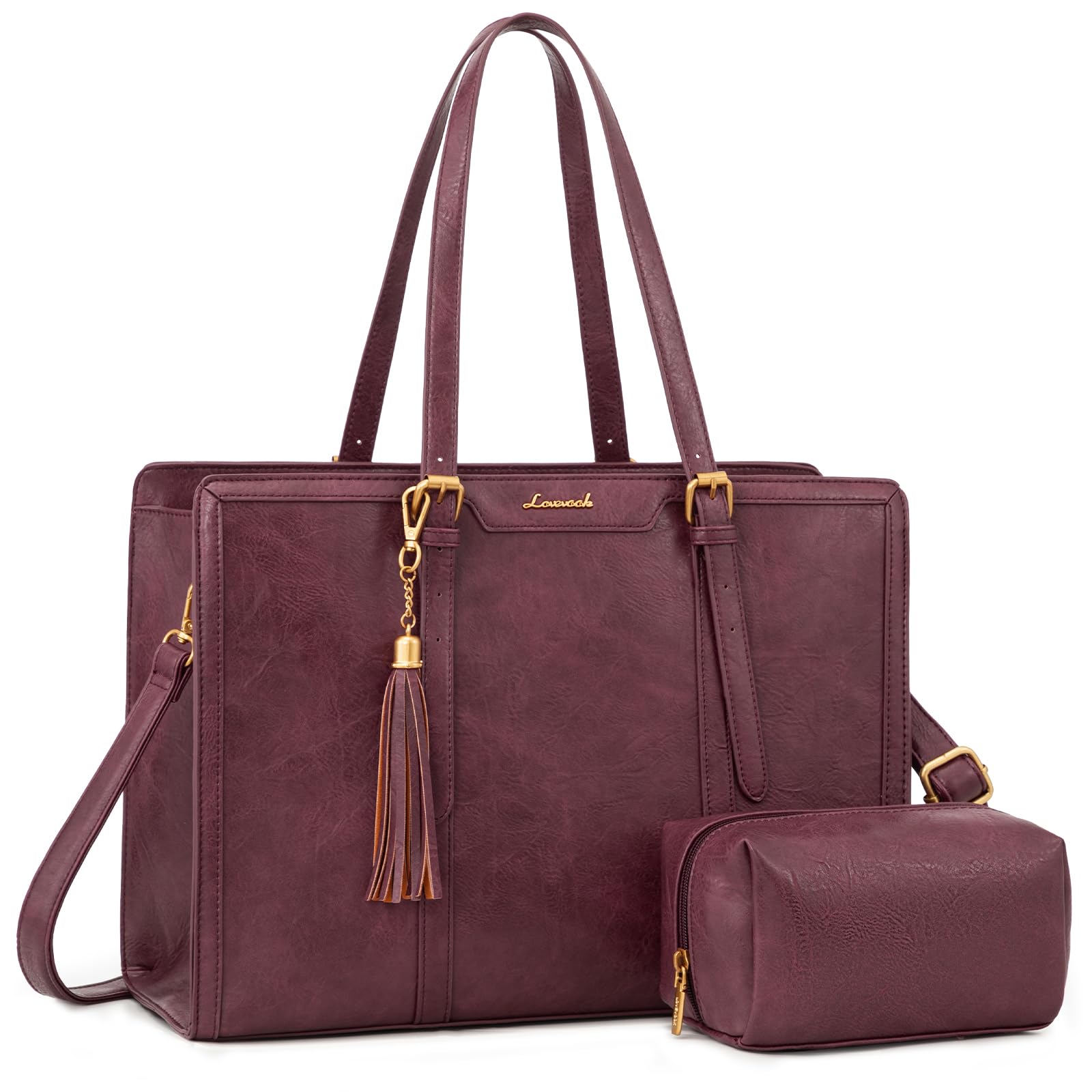 LOVEVOOK Vintage Leather Laptop Tote for Women 15.6