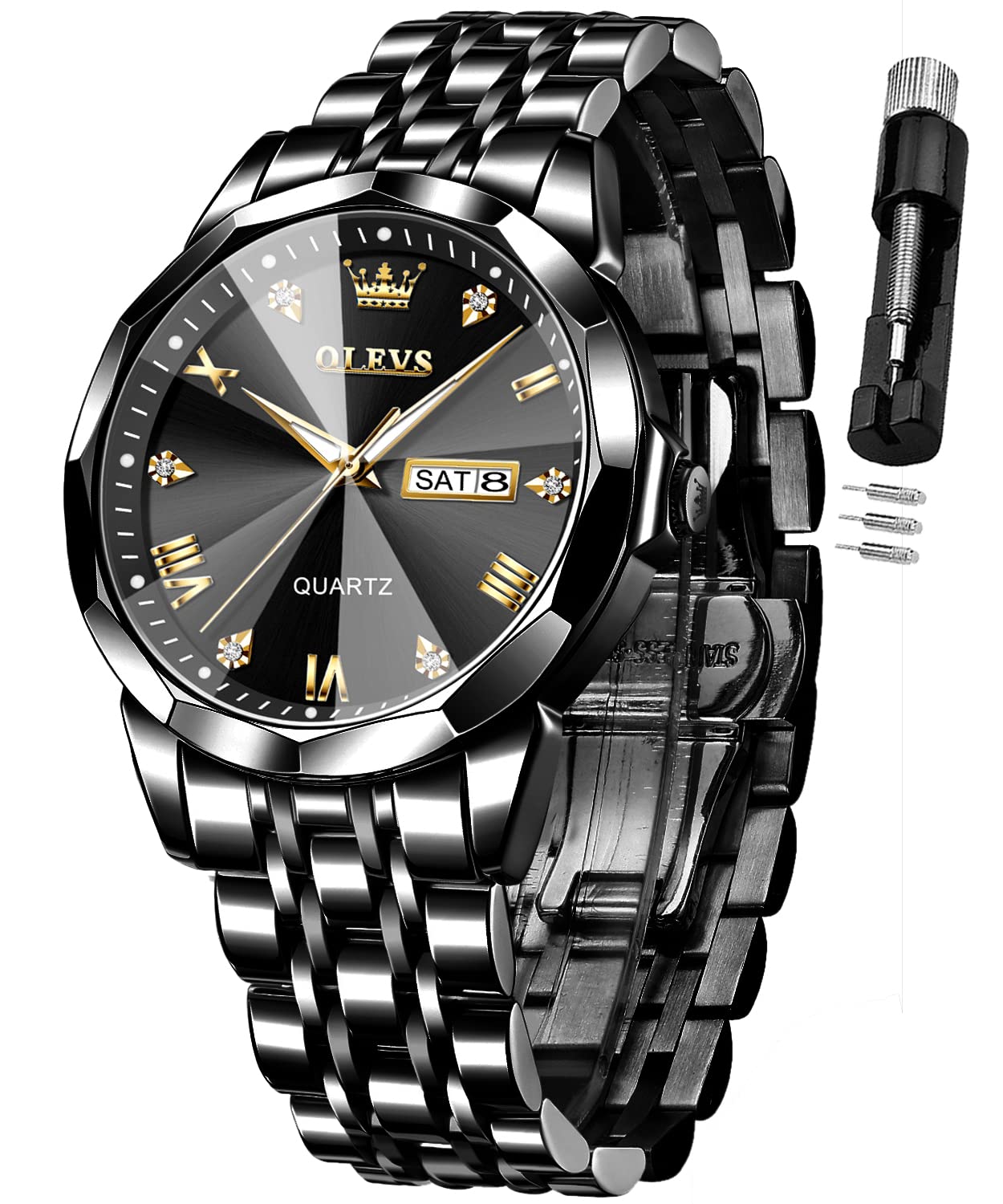 AzureGleam: Elite Men's Diamond Steel Watch