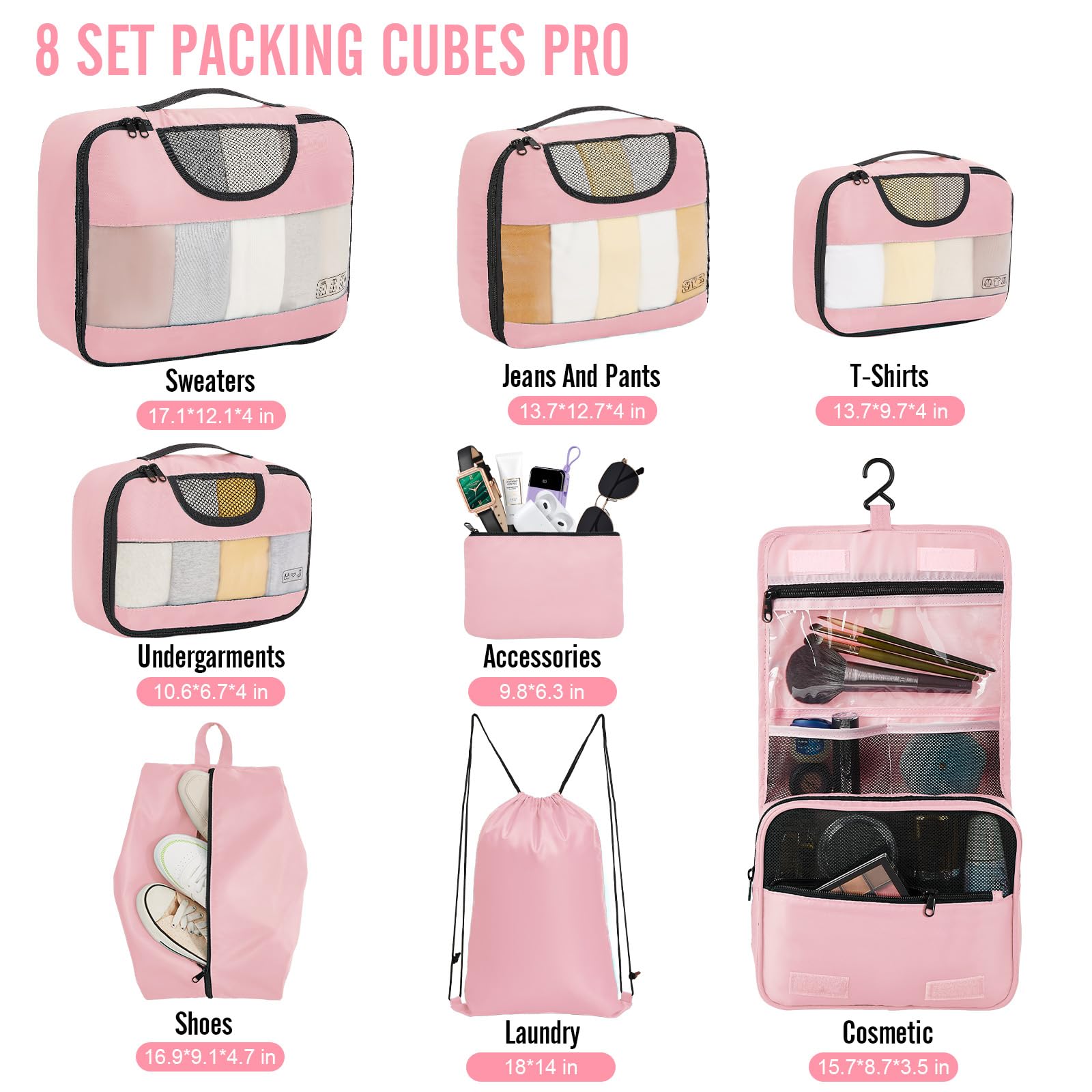 Veken Travel Cubes - 8 Piece Set - Luggage Travel Bags by Handbags Specialist Headquarter | Available at Handbags Specialist Headquarter