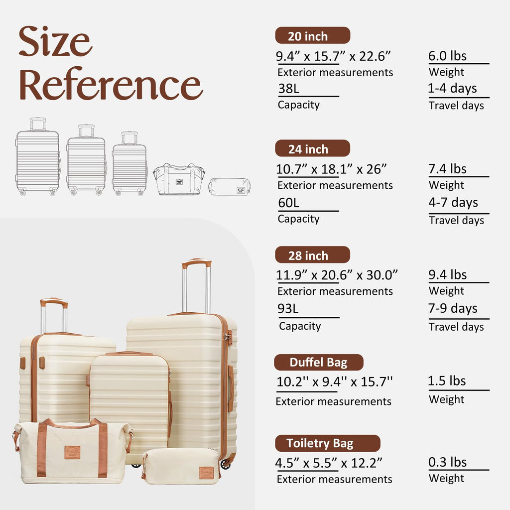 Coolife 3-Piece Hardside Luggage Set - Apricot White