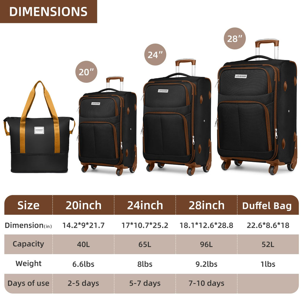 LARVENDER Expandable 5-Piece Spinner Luggage Set -  by Handbags Specialist Headquarter | Available at Handbags Specialist Headquarter