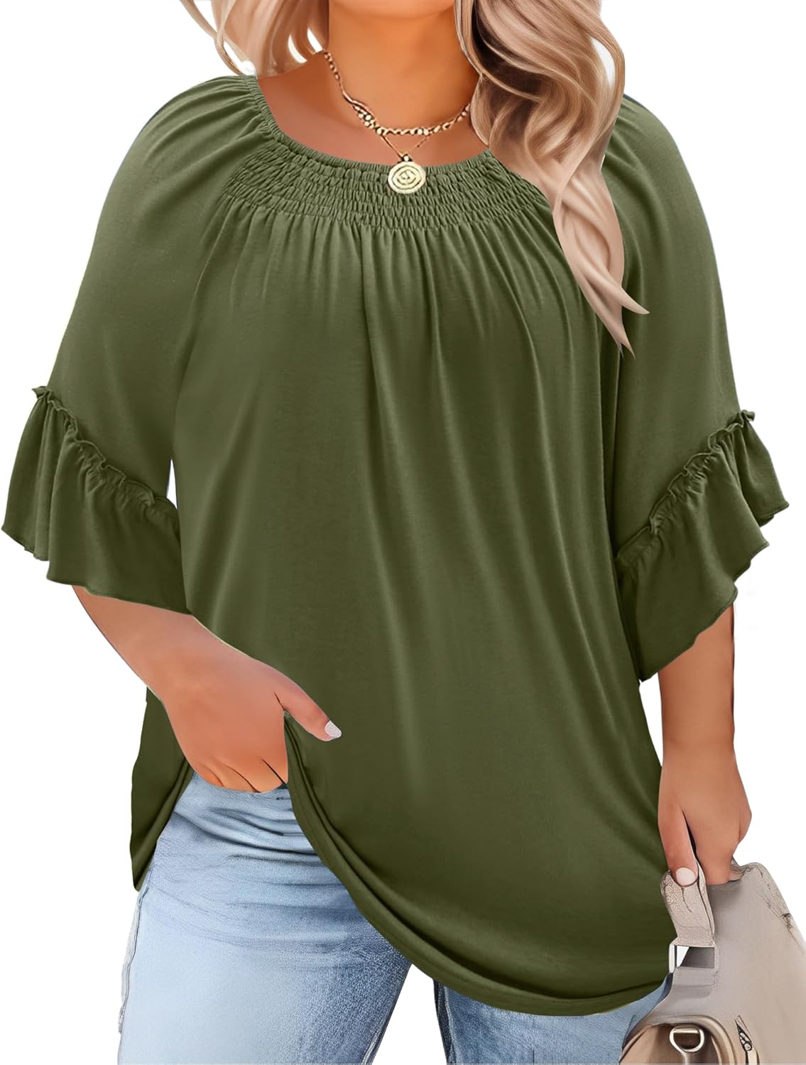 Plus Size Ruffle Sleeve Tunic Top