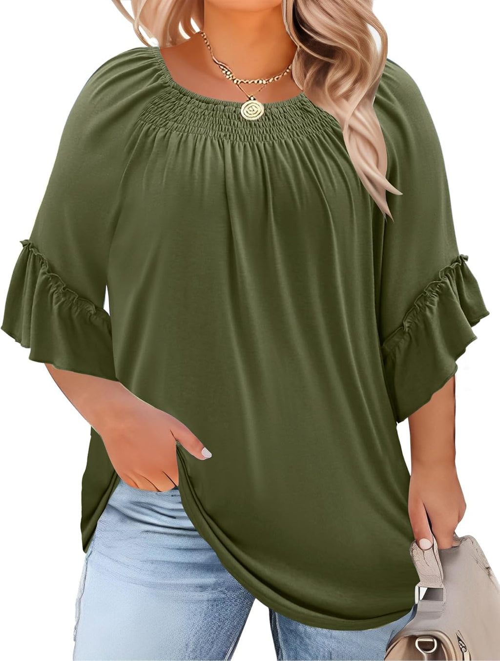 Plus Size Ruffle Sleeve Tunic Top