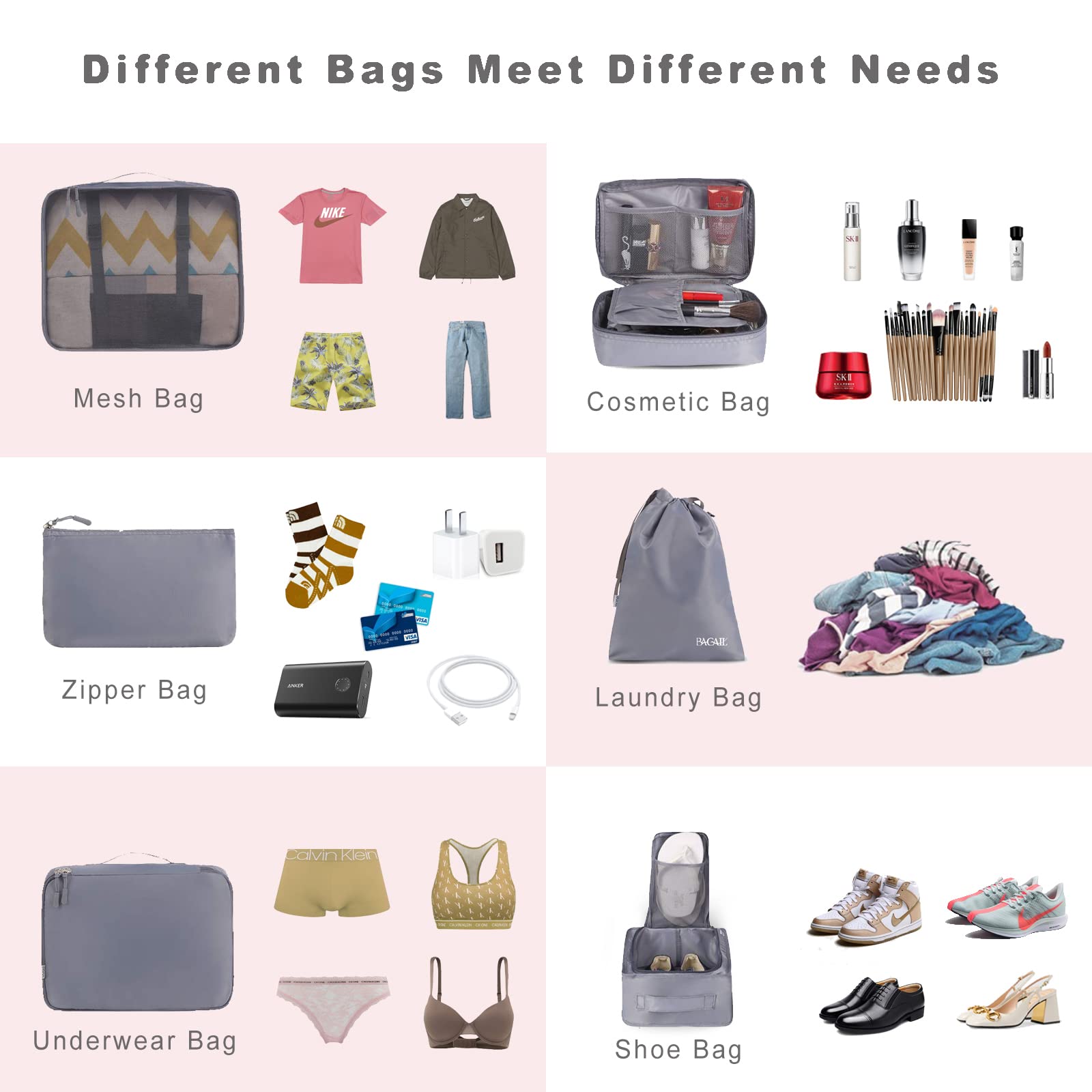 TravelMate 8-Piece Packing Cubes - Luggage Travel Bags by Handbags Specialist Headquarter | Available at Handbags Specialist Headquarter