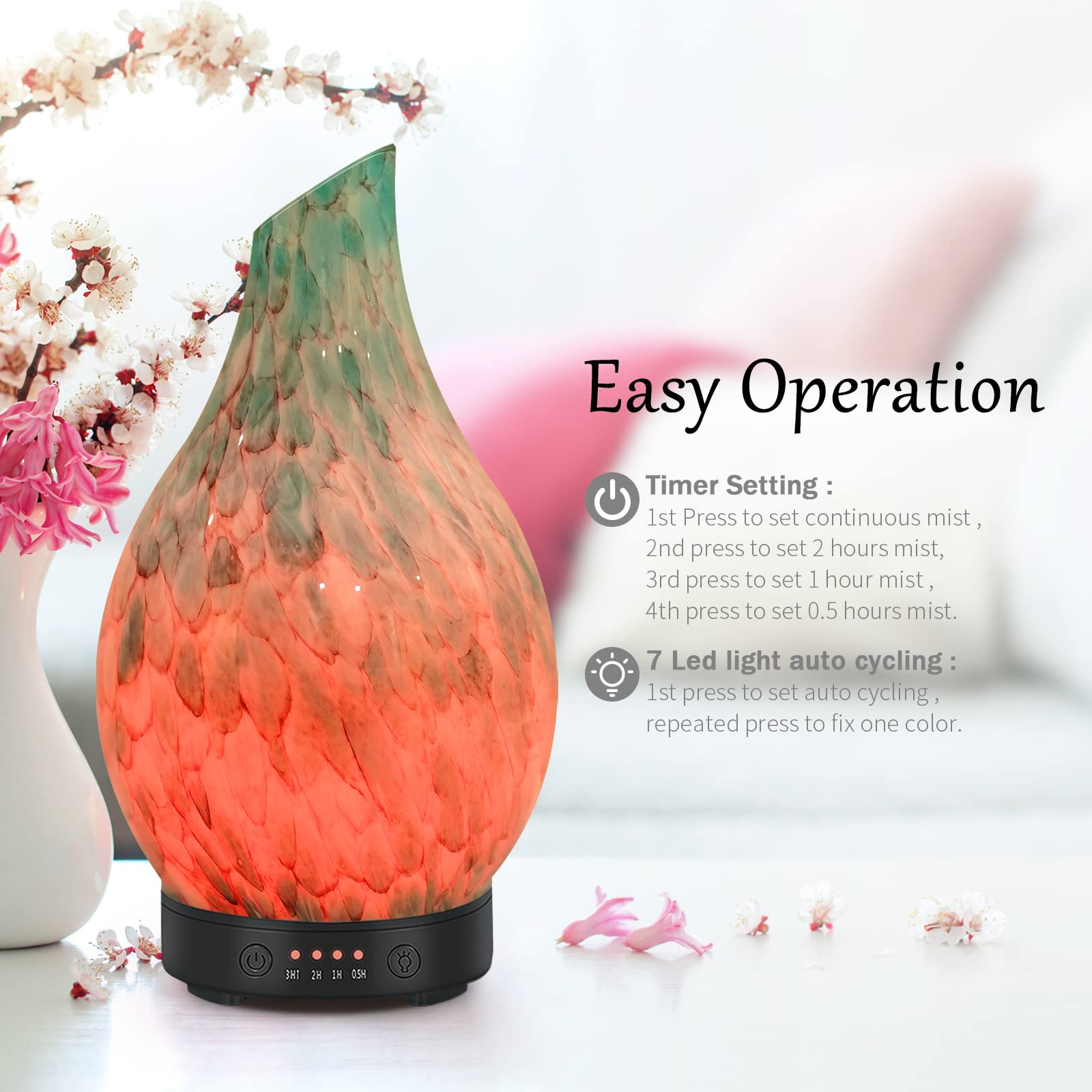 SereneMist Glass: 120ml 7-Color Aromatherapy Diffuser