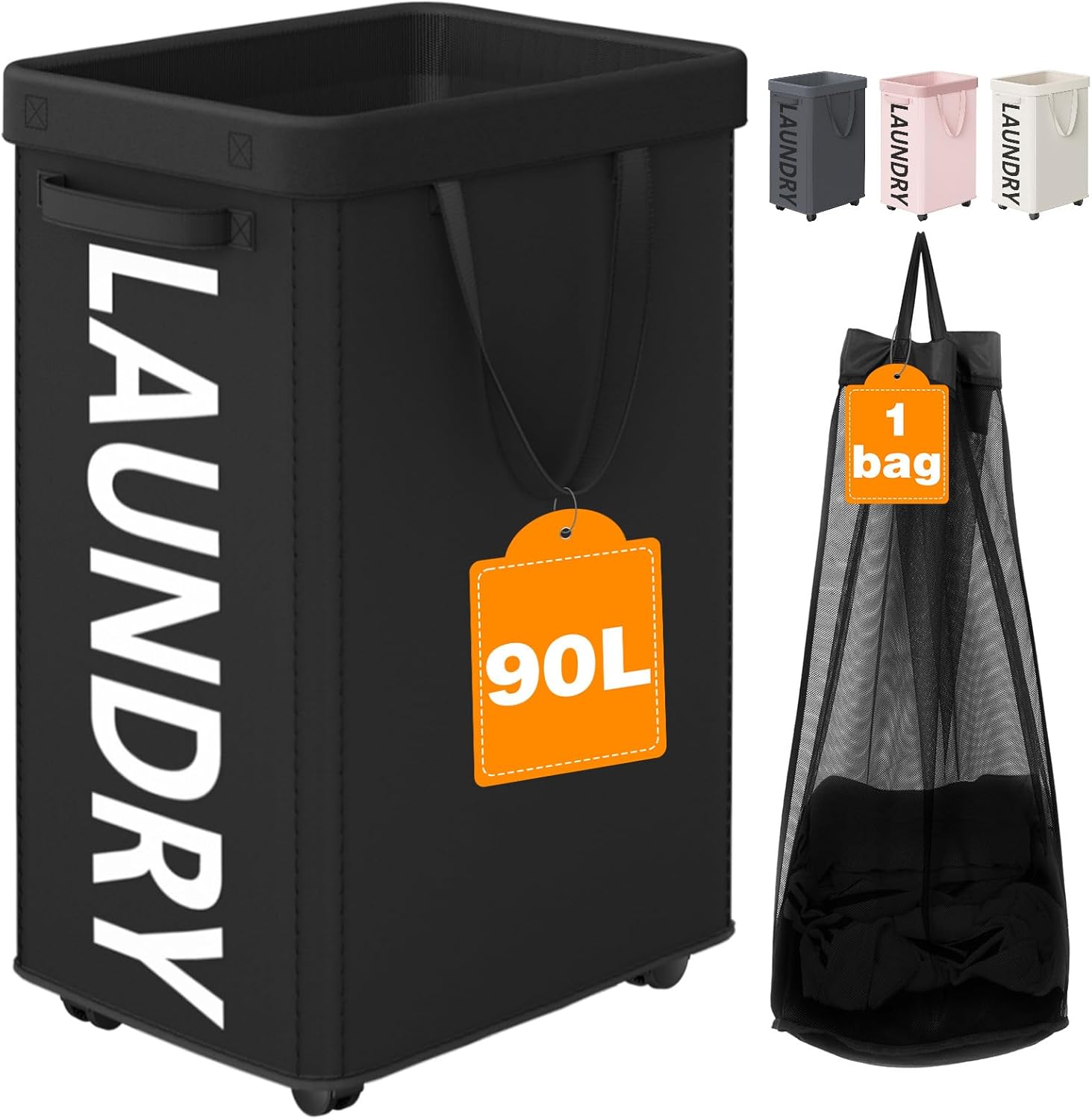 RollAway 90L Laundry Basket with Removable Bag - Laundry Baskets by Handbags Specialist Headquarter | Available at Handbags Specialist Headquarter