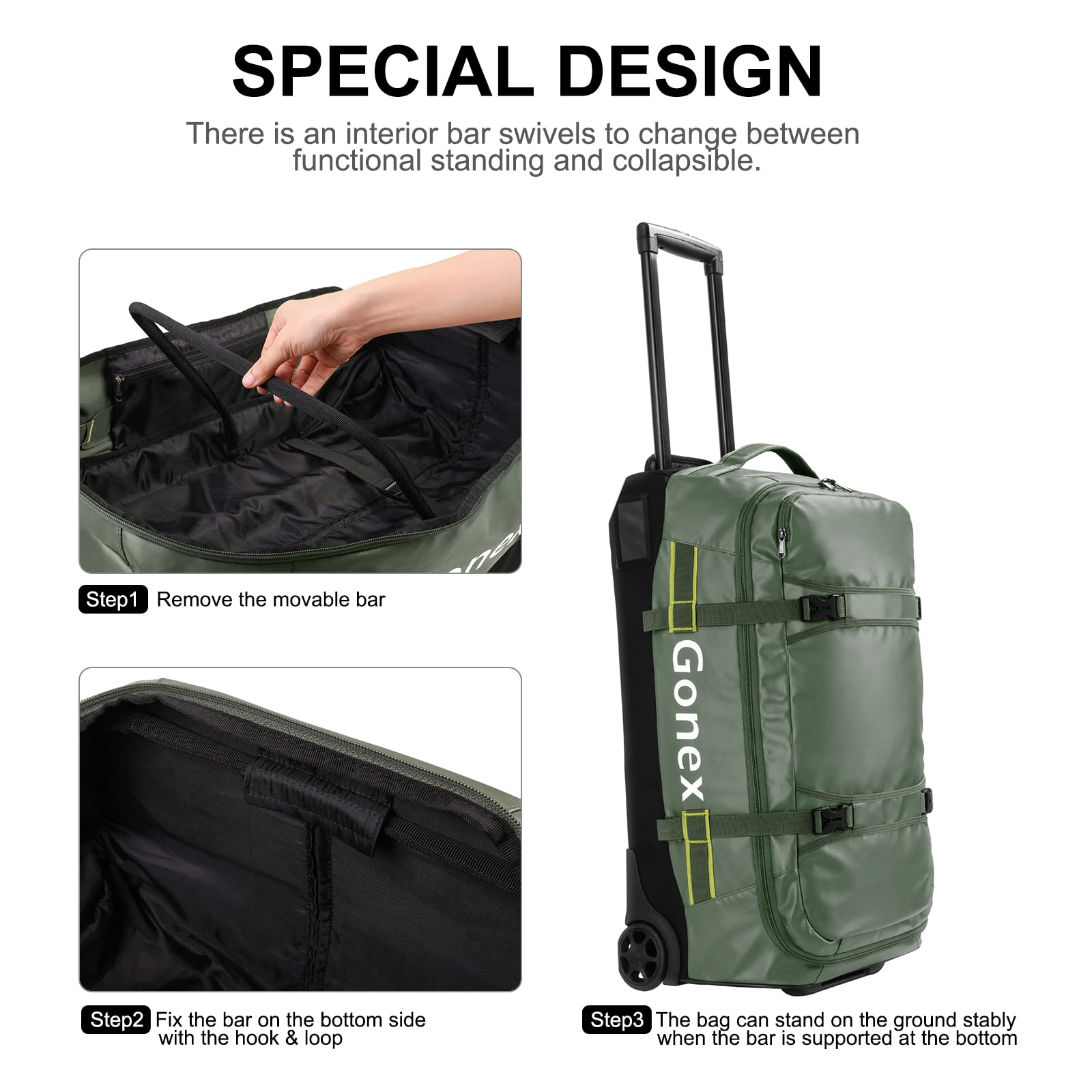 Gonex 70L Wheeled Duffle - Olive Green Travel Bag -  by Handbags Specialist Headquarter | Available at Handbags Specialist Headquarter