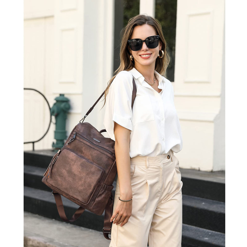 DUO-TONE Luxe Women's Leather Travel Backpack - Backpack Bags by Handbags Specialist Headquarter | Available at Handbags Specialist Headquarter