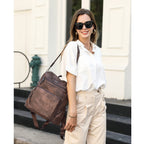 DUO-TONE Luxe Women's Leather Travel Backpack - Backpack Bags by Handbags Specialist Headquarter | Available at Handbags Specialist Headquarter