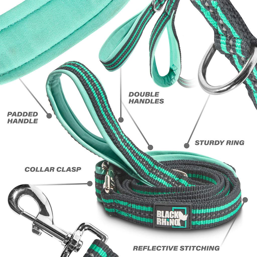 RhinoGrip Aqua: Double Handle Reflective Dog Leash -  by Handbags Specialist Headquarter | Available at Handbags Specialist Headquarter