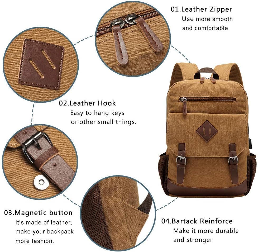 Vintage Canvas Laptop Backpack with USB Port - PhoenixBucketTitleBTF by Handbags Specialist Headquarter | Available at Handbags Specialist Headquarter