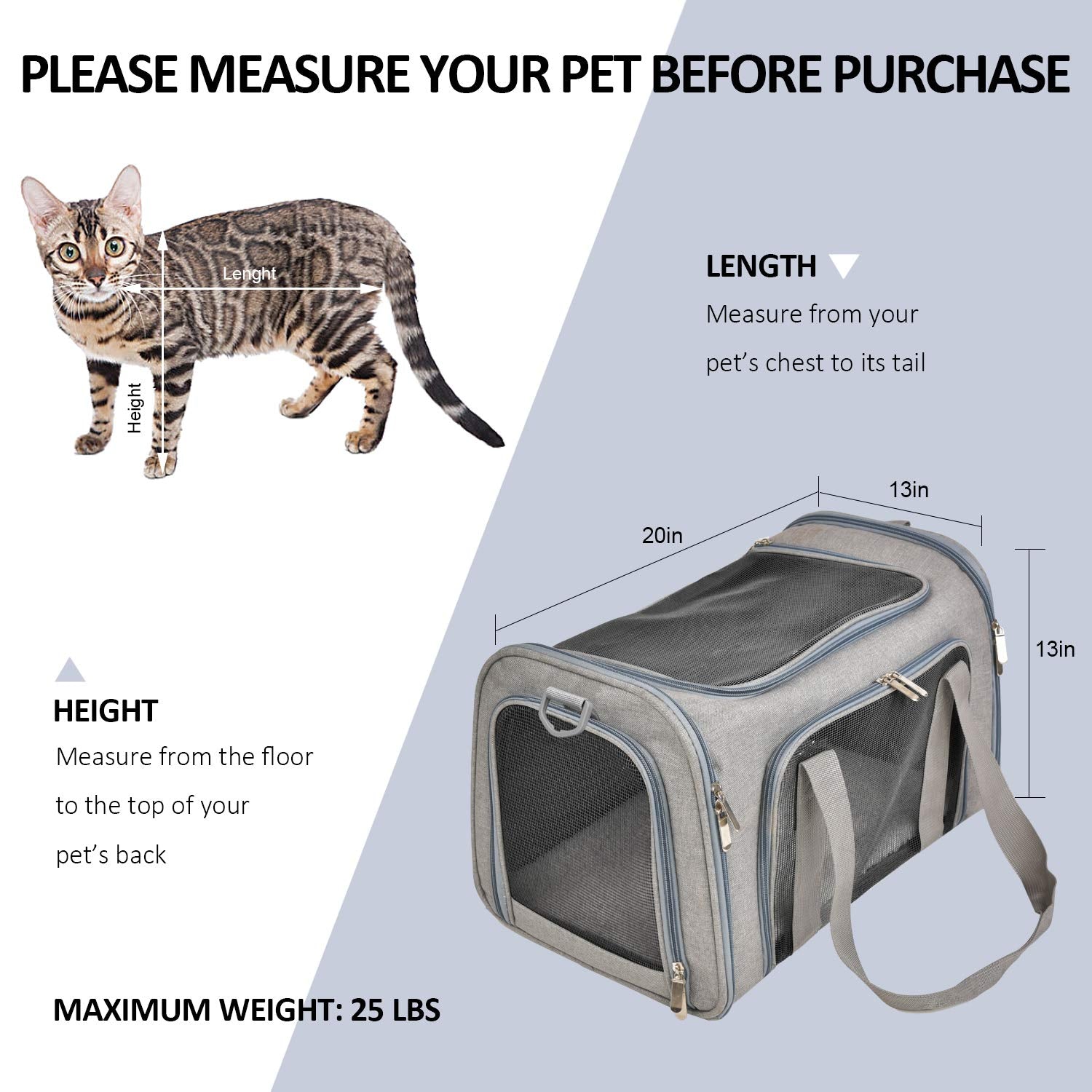 PawsVoyage: Grey TSA-Approved Pet Carrier (15lbs Max) -  by Handbags Specialist Headquarter | Available at Handbags Specialist Headquarter