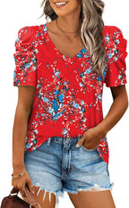 XIEERDUO Summer V-Neck Puff Sleeve Tee - All Sizes - Women's T Shirts by Handbags Specialist Headquarter | Available at Handbags Specialist Headquarter