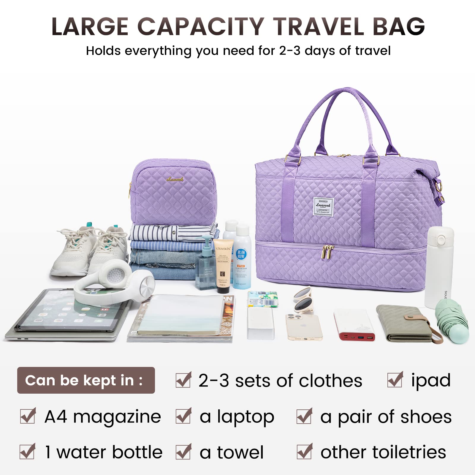 LOVEVOOK All-in-One Duffle: Travel & Gym Ready - Luggage Travel Bags by Handbags Specialist Headquarter | Available at Handbags Specialist Headquarter