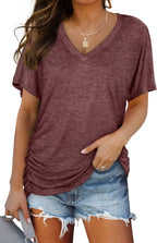 WIHOLL V-Neck Dolman Top with Side Shirring - Women's T Shirts by Handbags Specialist Headquarter | Available at Handbags Specialist Headquarter