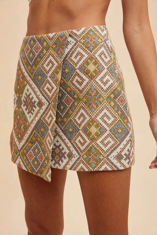 Annie Wear Ethic Woven Jacquard Wrap Mini Skirt - Skirts by Trendsi | Available at Handbags Specialist Headquarter