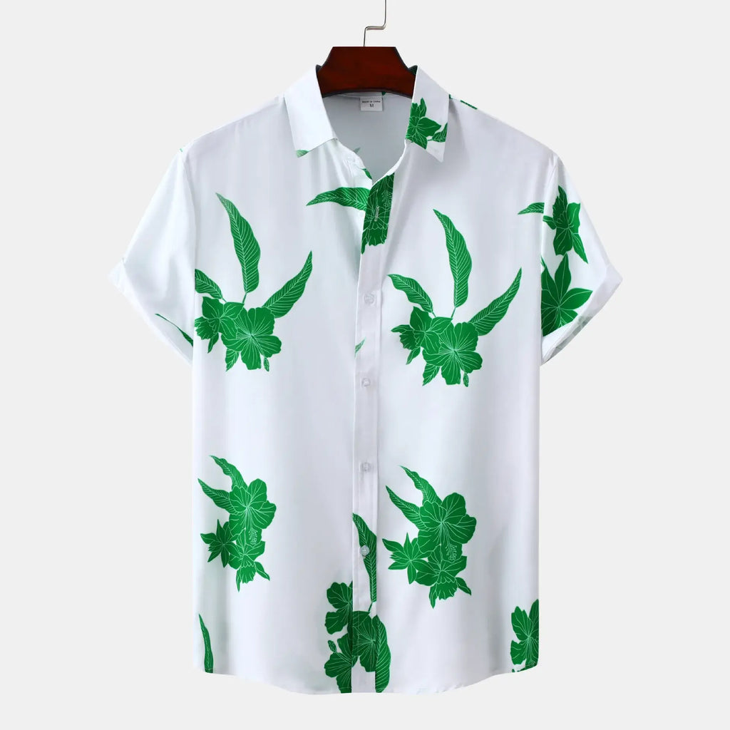 Men's Plus Size Leaf Print Short Sleeve Casual Shirt - Men's Shirts by Trendsi | Available at Handbags Specialist Headquarter