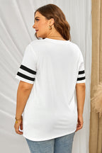 Plus Size Striped V-Neck Tee Shirt - Plus Size Shirts by Trendsi | Available at Handbags Specialist Headquarter