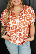 Plus Size Printed Tie Neck Short Sleeve Blouse - Plus Size Shirts by Trendsi | Available at Handbags Specialist Headquarter