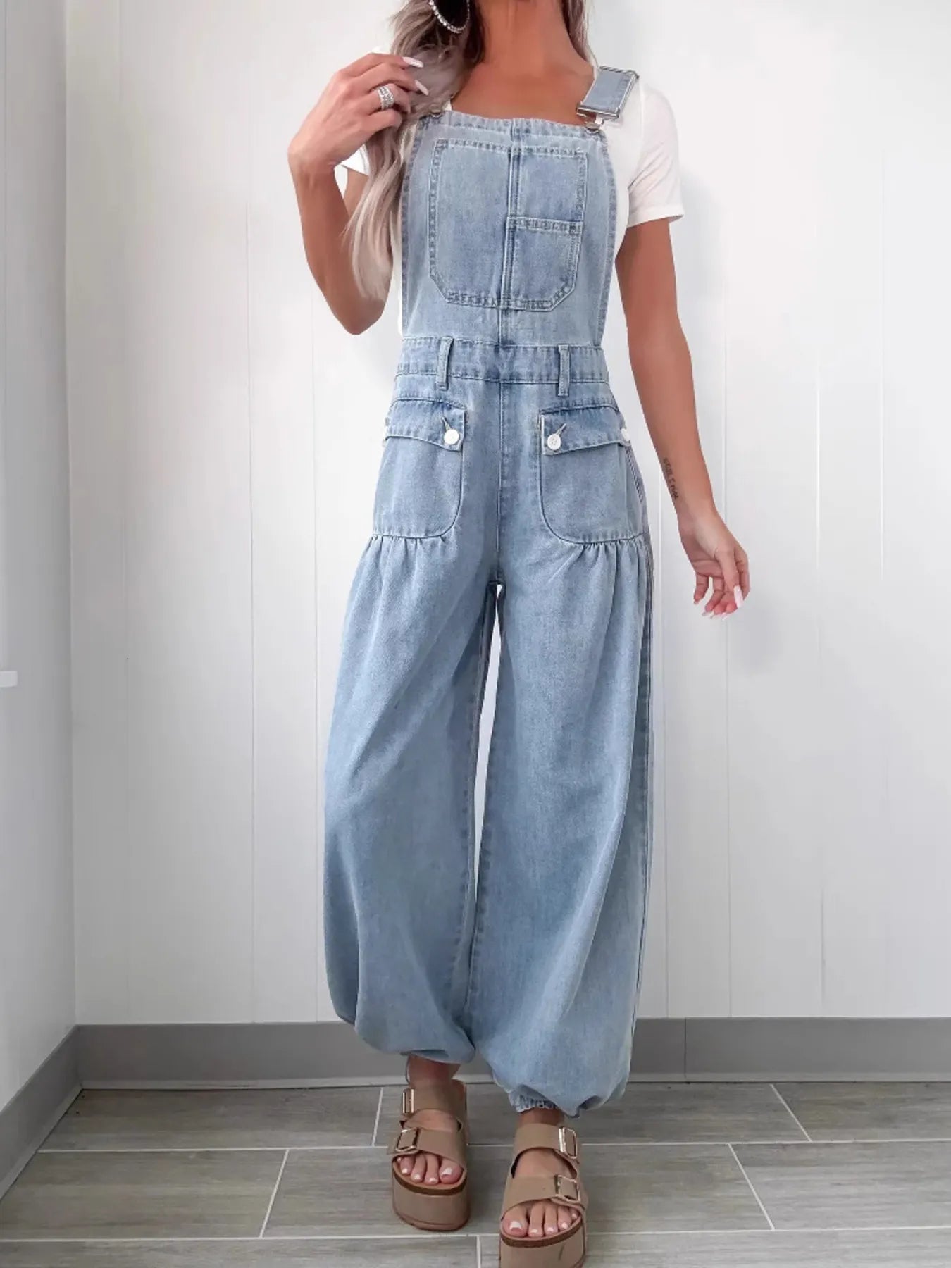 Wide Leg Denim Overalls - Women / Jeans & Denim by Trendsi | Available at Handbags Specialist Headquarter
