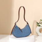 French Retro Denim Crescent Handbag