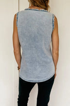 Mineral Wash Denim Frayed U Neck Sleeveless Top - Women / Jeans & Denim by Trendsi | Available at Handbags Specialist Headquarter