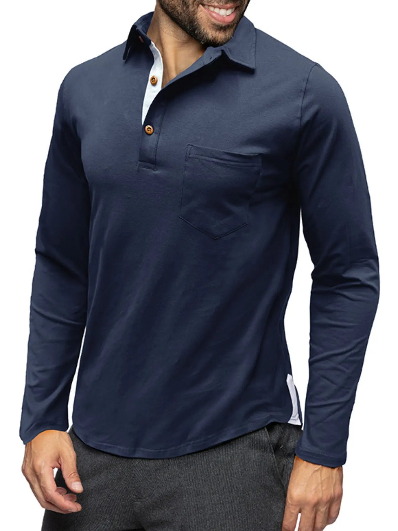 Men's Long Sleeve Polo Shirt with Chest Pocket - Men's Polo shirt by Trendsi | Available at Handbags Specialist Headquarter