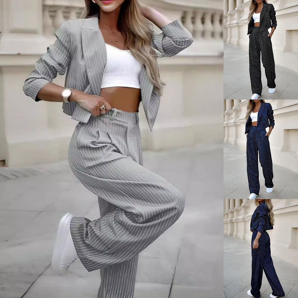 Spring Stripes: Women's Cropped Suit Set