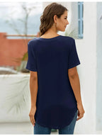 Full Size Solid V-Neck Short Sleeve T-Shirt Plus Size - Women Plus Size by Trendsi | Available at Handbags Specialist Headquarter