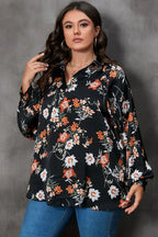 Plus Size Printed Johnny Collar Long Sleeve Blouse - Plus Size Shirts by Trendsi | Available at Handbags Specialist Headquarter
