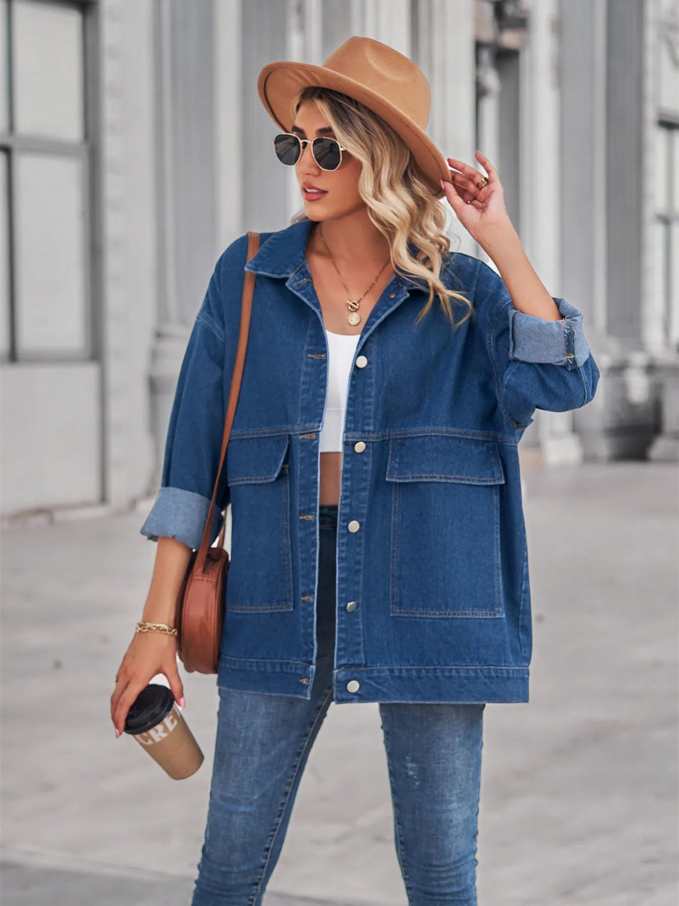 Button Up Long Sleeve Denim Jacket - Tops by Trendsi | Available at Handbags Specialist Headquarter