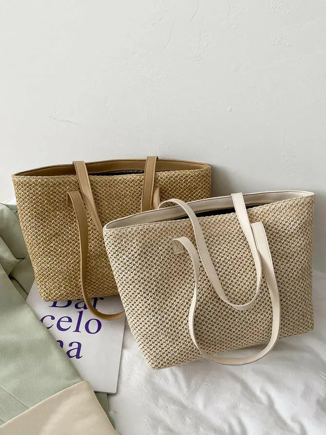 Solid Color Woven Tote Bag - Tote Bag by Trendsi | Available at Handbags Specialist Headquarter