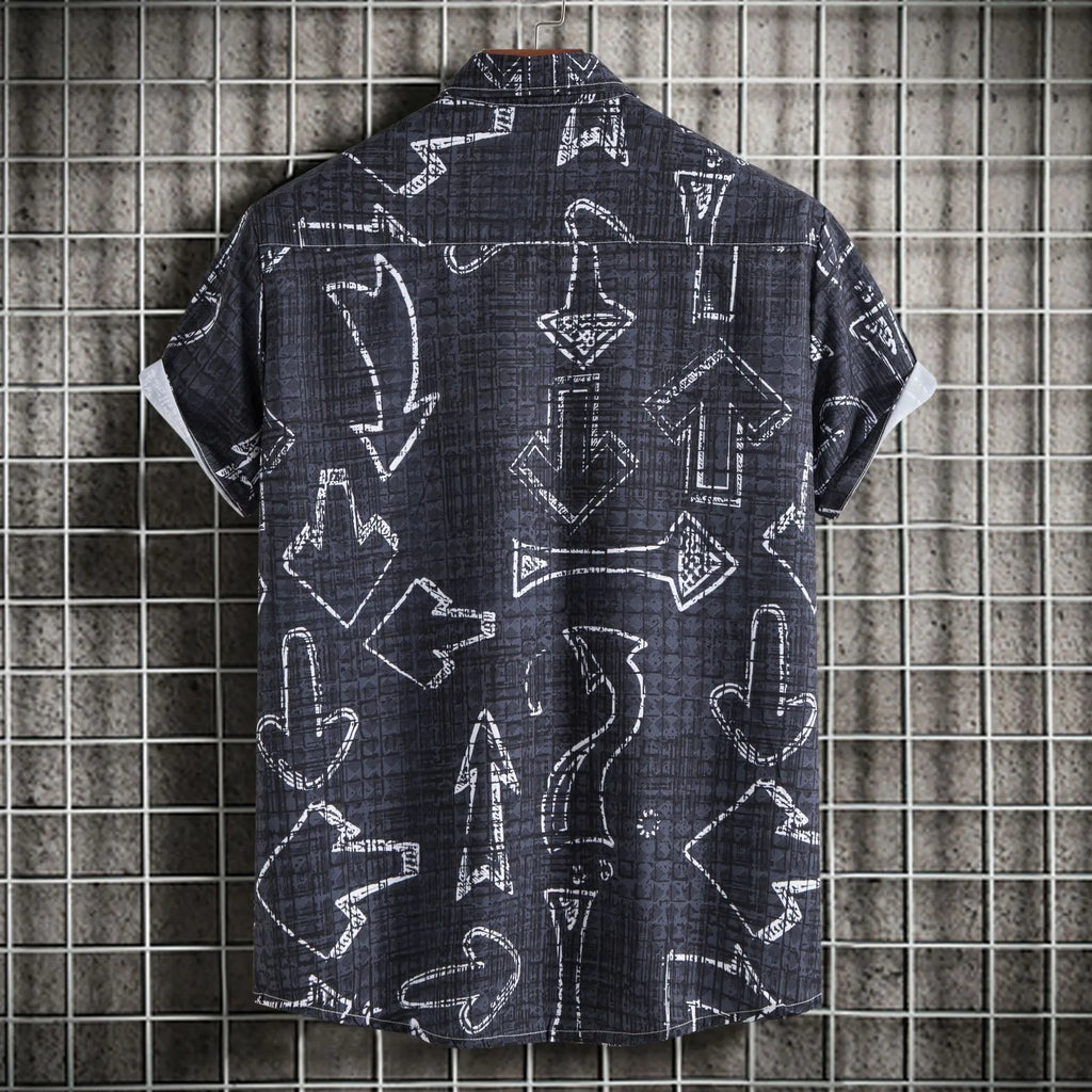 Men's Plus Size Arrow Print Short Sleeve Button Down Shirt - Men's Shirts by Trendsi | Available at Handbags Specialist Headquarter