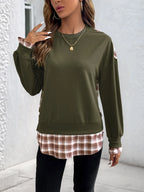 Plaid Long Sleeve Sweatshirt - Tops by Trendsi | Available at Handbags Specialist Headquarter