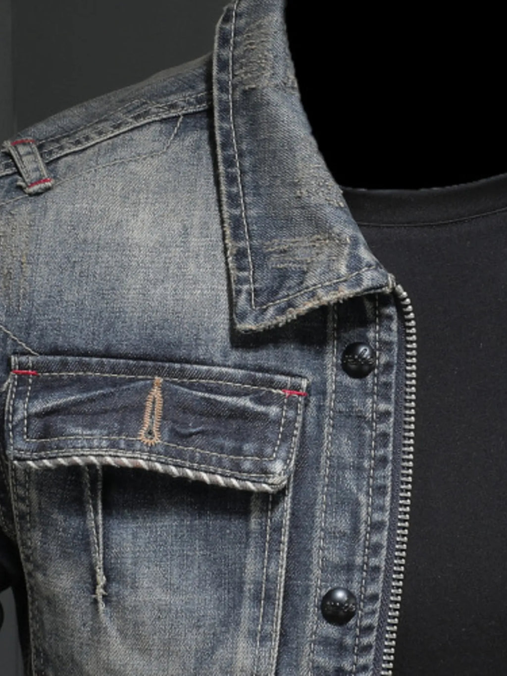 Men's Plus Size Washed Zip Up Denim Jacket with Chest Pockets - Men's jackets by Trendsi | Available at Handbags Specialist Headquarter