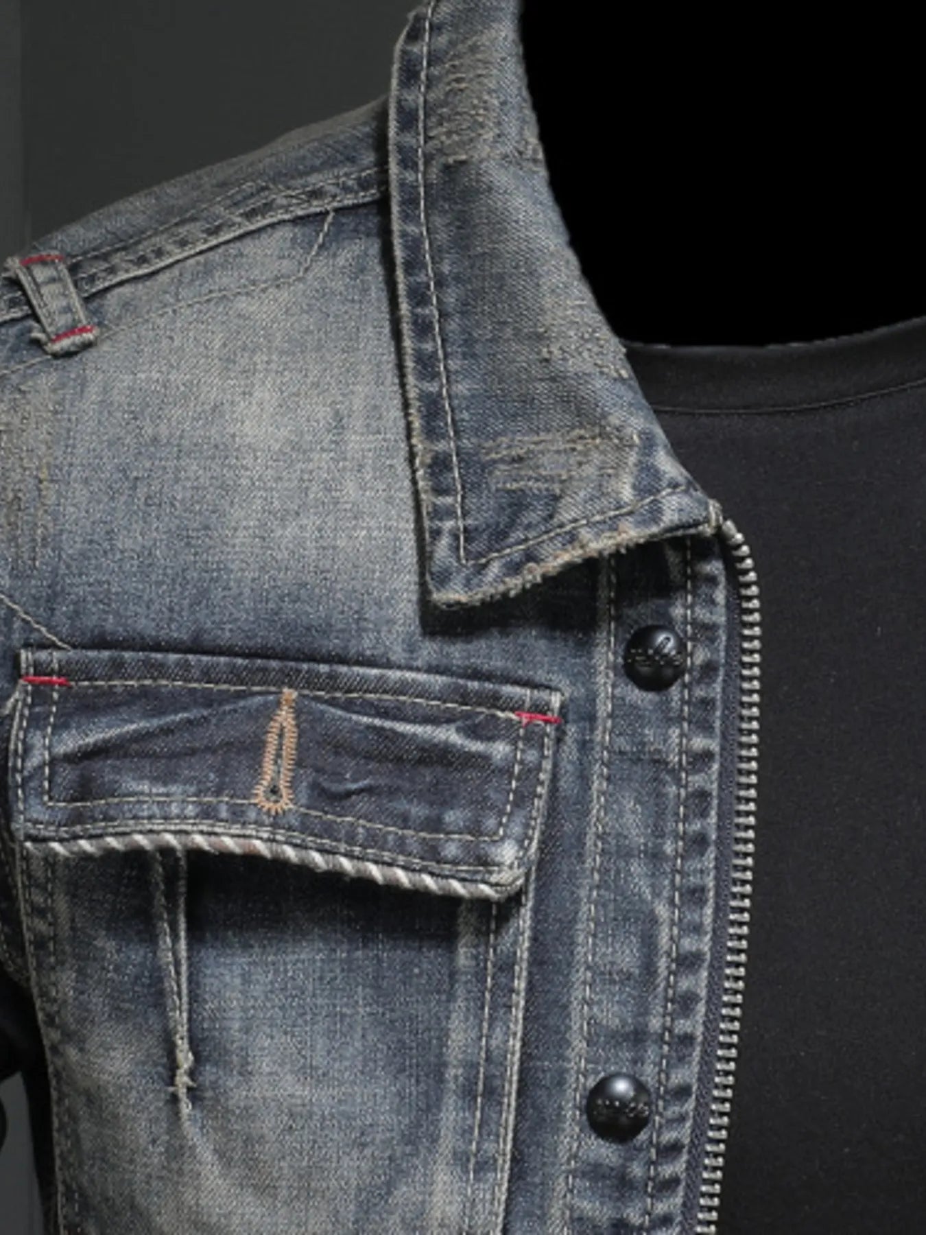 Men's Plus Size Washed Zip Up Denim Jacket with Chest Pockets - Men's jackets by Trendsi | Available at Handbags Specialist Headquarter