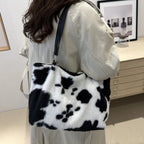 Cow Print Furry Tote Bag - Tote Bag by Trendsi | Available at Handbags Specialist Headquarter
