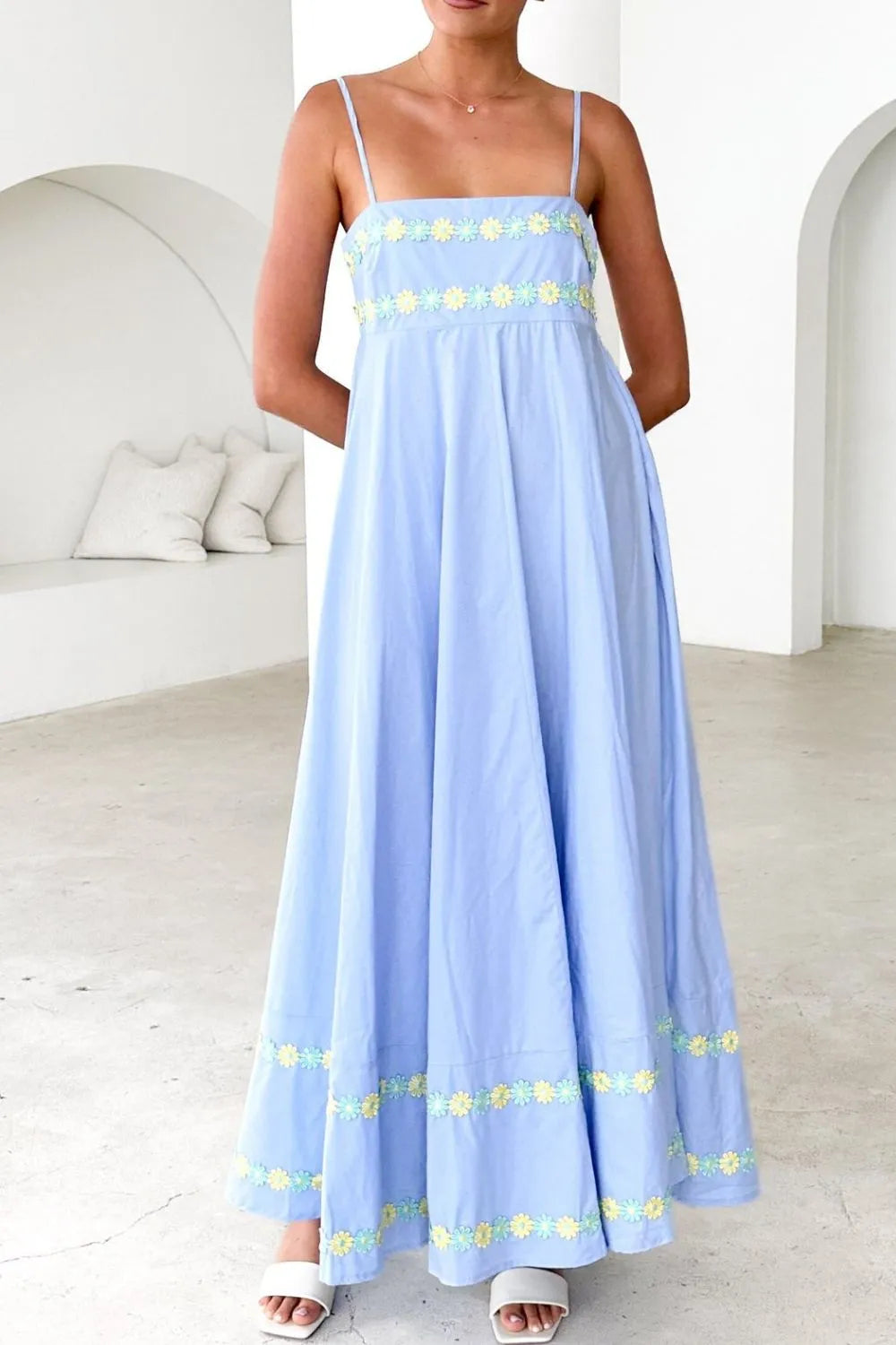 Floral Embroidered Spaghetti Strap Maxi Dress - Maxi Dress by Trendsi | Available at Handbags Specialist Headquarter