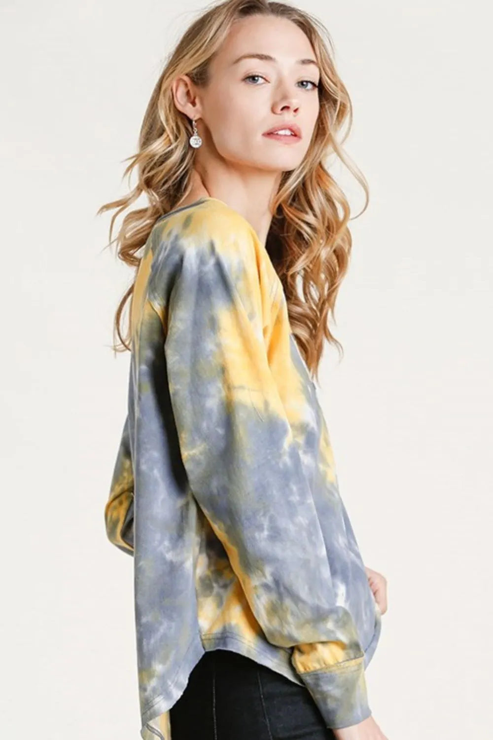 Umgee Full Size Tie Dye Button Front Long Raglan Sleeve Top Plus Size - Dresses by Trendsi | Available at Handbags Specialist Headquarter