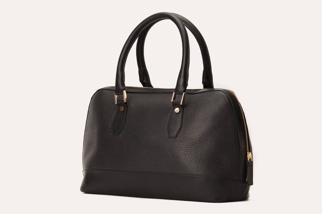 Genuine Pebble Leather Handbag - Elegant Black Tote