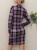 Long Sleeve Plaid Bodycon Mini Dress - Maxi Dress by Trendsi | Available at Handbags Specialist Headquarter