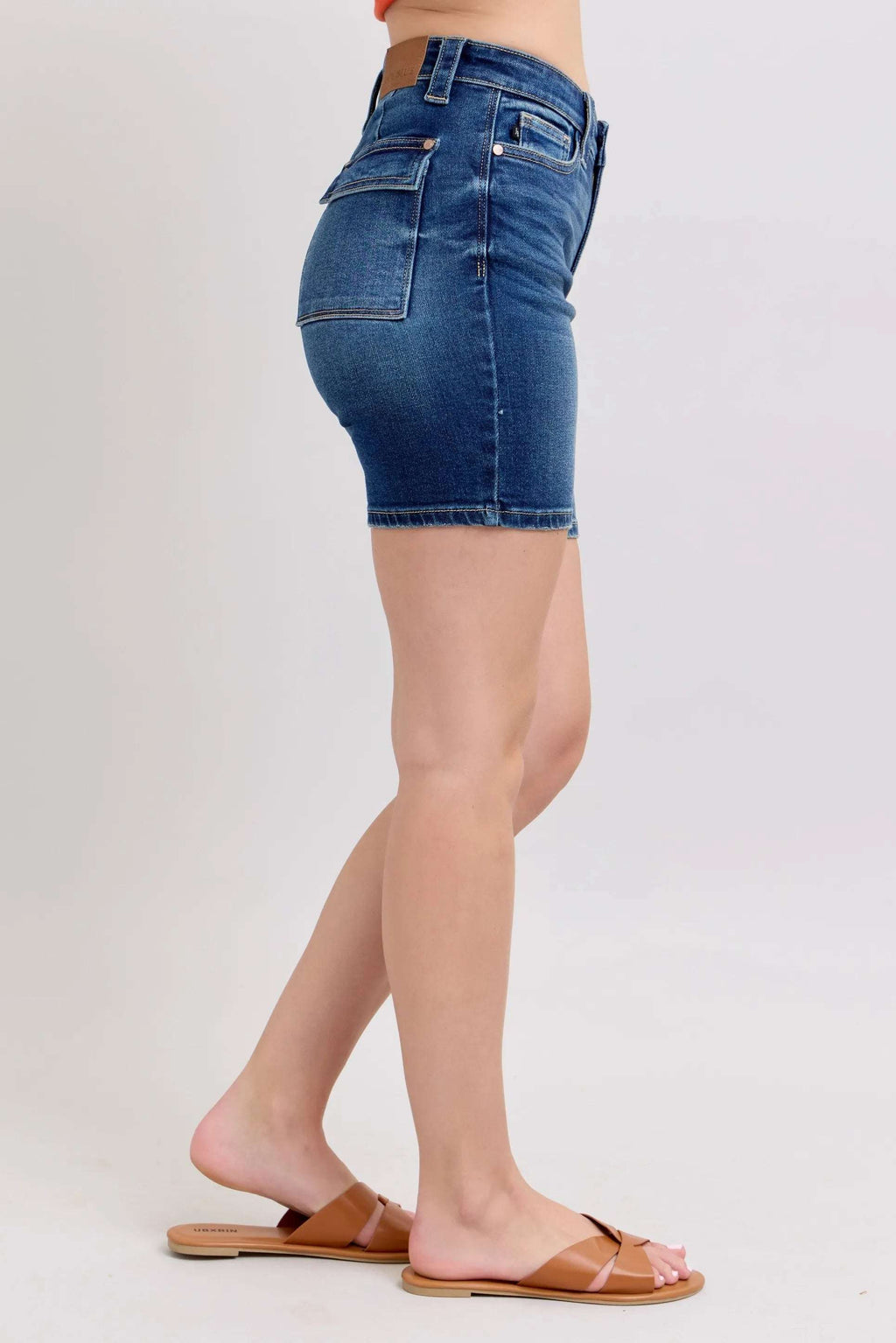 Judy Blue Full Size High Waist Bermudas Jeans W/ Back Flap Pockets Plus Size - Women / Jeans & Denim by Trendsi | Available at Handbags Specialist Headquarter